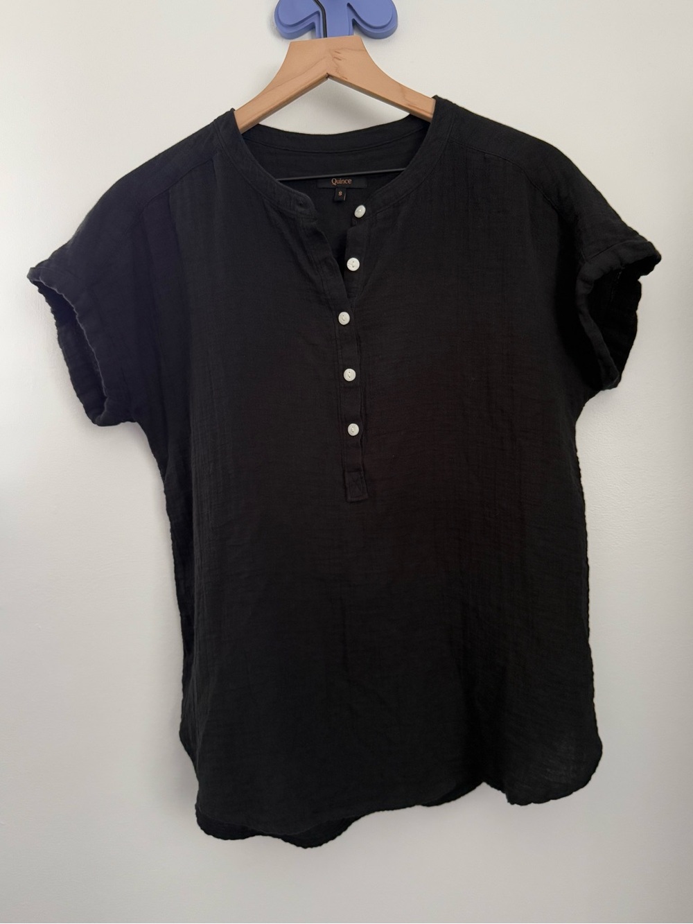 Quince Small Organic Cotton Gauze Roll Sleeve Shirt Black